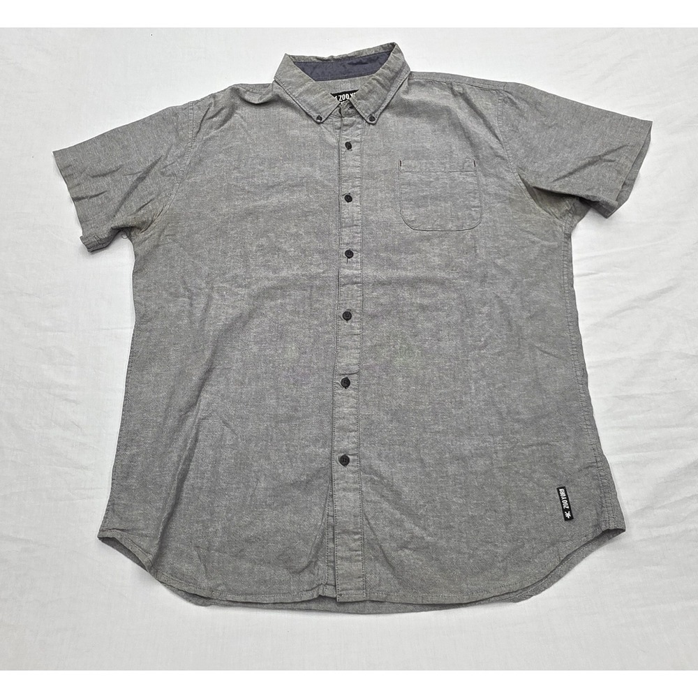 Zoo York Mens Gray Short Sleeve Button Down Shirt XL Cotton Casual Pocket Top